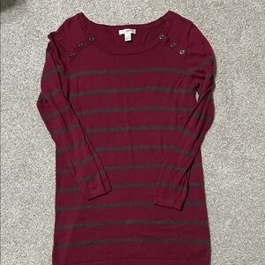 Striped Burgundy and Gray Women's maternity sweater
